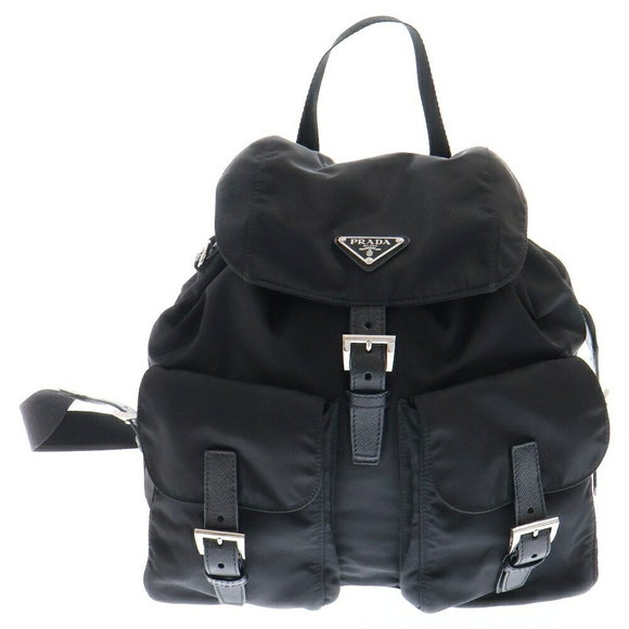 Prada Re Nylon Backpack Black Leather Triangle - Picture 1 of 6